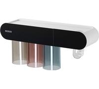 (Noir) Porte-brosse à dents Porte-brosse à dents magnétique sans poinçonnage, porte-brosse à dents avec 3 godets, montage mural avec distributeur de dentifrice, tiroir à cosmétiques, porte-brosse à de