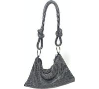(Noir) Porte-monnaie en strass pour femmes, sac à main de soirée chic et scintillant, sac à main Bling Hobo, porte-monnaie à cliquet argenté brillant pour fête, club, mariage