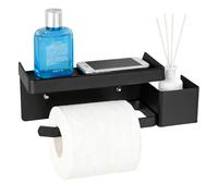 Noir Porte Papier Toilette Mural, Support Papier Toilette sans Percage, Auto-AdhéSif Toilet Paper Holder avec Support de Rangement pour AromathéRapie, Convient pour La Salle de Bain Et La Cuisine