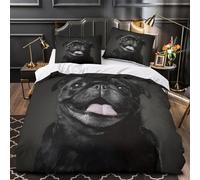 Noir Pug Chien Housse de Couette Microfibre Résistante 3D Imprimé 3 Pièces Éclair Super Douce realistic Pet Portrait Linge de Lit Léger Hypoallergique for Adultes Enfants Super king（260x220cm）