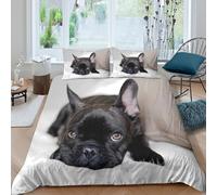 Noir puppy Parure de Lit Microfibre Hypoallergique 3 Pièces 3D Imprimée Léger Cute french bulldog style Ensemble De Literie avec 2 x Taies d'oreiller Super Douce for Filles Ado Single（140x200cm）