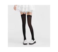 (Noir pur)Medias sexis blancas avec ceinture pour femme, medias de banda ancha con tirantes, medias