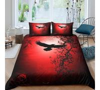 Noir Raven Housse de Couette Douce Microfibre 3 pièces Imprimé en 3D Fantaisie Gothic Art Linge de Lit avec Fermeture Éclair Ultra Douce for Enfants Garçons Ado Single（140x200cm）