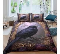 Noir Raven Linge de Lit Imprimé en 3D Microfibre résistante 3 pièces Fantaisie Gothic Art Parure de Lit avec Fermeture Éclair Douce for Décoration de Chambre Super King（260x220cm）
