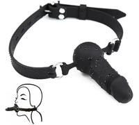 Noir Réaliste Dildo Gag 95mm Ø 24mm Bâillon Silicone Réglable | YILUQIFLY Gorge Profonde fétiche Bondage accessoire bouche Harnais SUBS BDSM femmes hommes jouet érotique adulte Dilateur