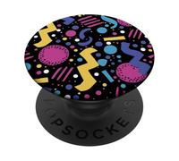 Noir Retro 80s 90s Dot Line Mix Pattern PopSockets PopGrip Adhésif