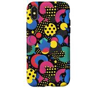 Noir rétro années 80 90 Pop Dot Burst Pattern Coque pour iPhone X/XS