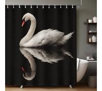 Noir Rideau de Douche Cygne Blanc Animal 240x200 cm Imprimé, Imperméable, avec 12 Crochets Résistants pour Baignoire et Salle de Bain, Facile à Installer