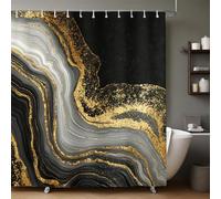 Noir Rideau de Douche Imperméable Texture marbre doré 240x200 cm Tissu Polyester Lavable avec 12 Crochets pour Salle de Bain et Baignoire