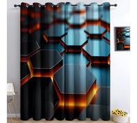Noir Rideau Occultant Hexagone Métallique Géométrique Lumineux Rideaux Salon, Moderne Thermique Isolant Anti Froid Polyester L 85 X H 200 cm (2 Panneaux) pour Chambre Cuisine Décoration