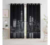 Noir Rideau Occultant Lot de 2 Photographie Scène De Nuit De New York Rideau Thermique Isolant, L 85 X H 200 cm Anti Froid et Chaleur Rideaux Opaque à Oeillets Chambre Maison Salon Decoration