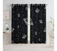 Noir Rideau Occultant Thermiques, Conception Minimaliste des Étoiles Célestes Double Rideau Isolant Anti-Bruit, Économie d'Énergie, Opaque Doux et Esthétiques pour Chambre, Lot de 2, 140 x 245 cm