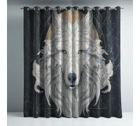 Noir Rideaux Chambre Enfant, Panneaux Thermiques, Occultation, œillets Design, Illustration, Sculpture tête de Loup, Anti Bruit, 140 x 225 cm, Isolation Thermique, Sommeil paisible, Style Doux, Chic