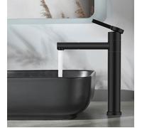 Noir Robinet de Lavabo Haut Rotatif à 360° Mitigeur Lavabo Robinet Salle de Bain en Acier Inoxydable Grand Mitigeur pour Vasque