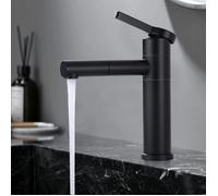 Noir Robinet Salle de Bain Robinetterie de Lavabo Pivotant 360° Mitigeur Lavabo Haut Bec Mitigeur pour Vasque en Acier Inox