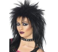 Noir Rock Diva Perruque Femmes 80s Déguisement Afférentes 1980s Punk