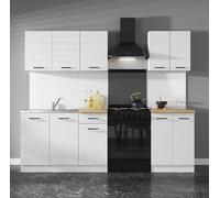 NOIR ROUGE BLANC Ensemble de cuisine Junona Line A 180 cm craie brillante avec plan de travail