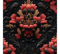 Noir Rouge Fleurs Papier Peint Adhesif Rétro Plantes Motif Mural Film Décoratif Meuble Intissé Wallpaper Autocollant Imperméable Mat Stickers Collant pour Armoires Murs Salon Chambre 0.3X5 M