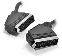 Noir Rund Péritel câble 21 Broches avec Nickelé Plaqué Bouchons 1,5 m [1.5 mètre/1,5m]