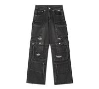 Noir,S,Jeans Cargo Streetwear Baggy Déchirés pour Hommes Vêtements Multi-Poches Pantalon Large Style Hip Hop