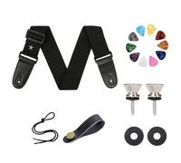 Noir Sangle De Guitare En Coton Tissé, Avec 10 Médiators, 2 Verrous De Sangle En Caoutchouc, Et Adaptateur De Tête À Boucle, Compatible Avec Guitares Acoustiques, Électriques Et Basses