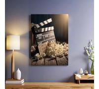 Noir Tableau mural Scène de cinéma Impression sur toile 60x40 cm Peinture moderne décorative avec cadre bois Décoration intérieure salon chambre restaurant café