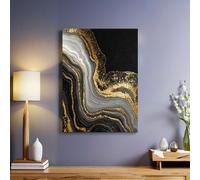 Noir Tableau mural Texture marbre doré sur toile moderne 60x40 cm Cadre bois naturel Prêt à accrocher Décoration intérieure élégante pour salon chambre cuisine
