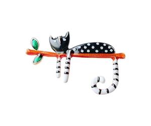 Noir tacheté chat broche broche élégant plaqué or cristal strass épinglette mignon Animal bijoux accessoires pour femmes filles droit costume chapeau cadeau