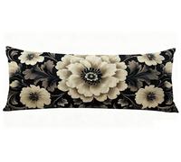 Noir Taie Oreiller 40x145 cm Fleur Housse Traversin 145 x 40 cm Set de 1 Coussin Grossesse, Douce et Confortable avec Fermeture éclair Invisible Oreiller de Corps pour Canapé Lit Coussin Long J0-492