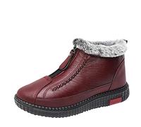 Noir Talon 42 Mode Hiver Femme Bottes de Neige Fond Plat Antidérapant Imperméable Bout Rond Couleur Unie Broderie Fleur pour Chaleur et Confort Homme Homme, Rouge 1, 39 EU