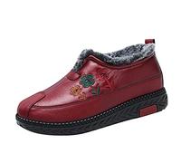 Noir Talon 42 Mode Hiver Femme Bottes de Neige Fond Plat Antidérapant Imperméable Bout Rond Couleur Unie Broderie Fleur pour Chaleur et Confort Homme Homme, Rouge 3, 38 EU