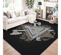 Noir Tapis de Salon Moderne, Lavable et Antidérapant Tapis à Poils Courts avec Minimaliste Viking Géométrique Hache Motif pour Cuisine Salle à Manger Bureau Chambre - 160 x 230 cm Decoration Moquette