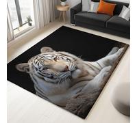 Noir Tapis Lavable, Réducteur de Bruit Facile à Nettoyer Paillasson, Surréalisme Réaliste Animal Tigre Blanc antidérapant imprimé Tapis pour Salon, Chambre, Bureau 160 x 230 cm