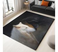 Noir Tapis Lavables avec Dos Antidérapant 60 x 110 cm, Tapis Mystérieux Animal Loup Blanc à Poil Ras pour Salon Cuisine Salle à Manger Bureau et Chambre
