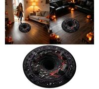 Noir Tapis Rond 3D Illusion Optique Halloween Motif Squelette Vortex Tapis Abîme Effrayant en Peluche Antidérapant Paillasson Pour Entrée Salon Chambre Cuisine Décoration Vacances Intérieur 40x40cm