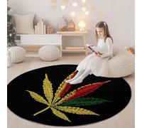 Noir Tapis Rond Polyvalent 160 cm Psychédélique Plante Feuille Cannabis Minimalisme Tapis Confortable et Chic, Antidérapant et Lavable en Machine - Idée Cadeau Parfaite pour Famille ou Amis