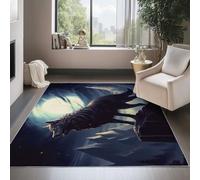 Noir Tapis Salon Lavable, Poil Court Antidérapant, Tapis Doux Loup Fantastique Lune Imprimé Motif pour Chambre Cuisine Couloir Entrée, 60 x 110 cm