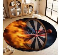 Noir Tapis Salon Rond Art Numérique Cible De Fléchettes De Flammes Intérieur Doux Tapis de Chambre Rond, Poil Court Antidérapant Moquette Ronds - pour Salon Chambre Enfant & Salle À Manger 60 cm
