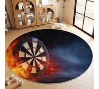 Noir Tapis Salon Rond Art Numérique Cible De Fléchettes Enflammée Intérieur Doux Tapis de Chambre Rond, Poil Court Antidérapant Moquette Ronds - pour Salon Chambre Enfant & Salle À Manger 120 cm