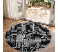 Noir Tapis Salon Rond Geometrique Minimaliste Arches Rayures Ondes Lignes Lavable Rug 80 cm Tapis AntidéRapant Poil Ras, pour Chambre Salle a Manger Descente de Lit Bureau Cuisine,