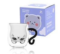 Noir Tasses mignonnes de chat avec la poignée Mignon Chat Thé Café Tasse Tasses à expresso en verre isolé à double paroi Tasse à lait en verre 250 ml Cadeau pour anniversaire Saint Valentin chat