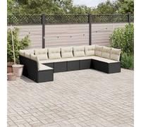 Vidaxl Salon De Jardin 10 Pcs Avec Coussins Noir Résine Tressée