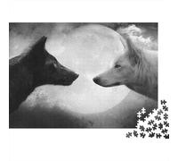 NoirBlancWolfMoon 1000 Pièces Face de Loups Noirs et Blancs Puzzle en Carton Premium pour Adultes Détente Entraînement De La Concentration Amateurs De Puzzles Seniors Cadeau De Maison 38x26cm/1000pcs