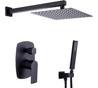 Noire avec tête à Main Haute Pression soupape Robinet Douche Luxe Salle de Bain Murale (12 Pouces)