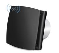 Noire Extracteur d'Air 100mm Capteur et d'Humidité Ventilateur Mural avec Clapet Anti-Chocs, Anneau de Montage de Fenêtre, pour Cuisine, WC, Salle de Bain