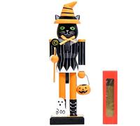 Noisette d'Halloween, figurines de casse-noisettes en bois avec chaudron chapeau et citrouille, statue décorative pour la fête d'Halloween, étagère de table ou mantel affichage des noix casse-nois