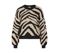 Noisy may Nmcharlott L/S O-Neck Knit FWD Noos Pull-Over, Noir/Motif : Nomad, XL Femme