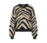 Noisy may Nmcharlott L/S O-Neck Knit FWD Noos Pull-Over, Noir/Motif : Nomad, XL Femme