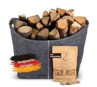 Noisy Sheeps Panier à bûches XXL 60 l en feutre extra résistant | Poignées renforcées avec laine d'allumage pour la cheminée | Panier de rangement en feutre comme sac à bois de chauffage ou panier à