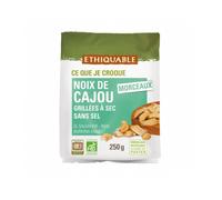 Noix de Cajou grillées à sec, SANS SEL et en morceau bio & équitable 250 g ETHIQUABLE